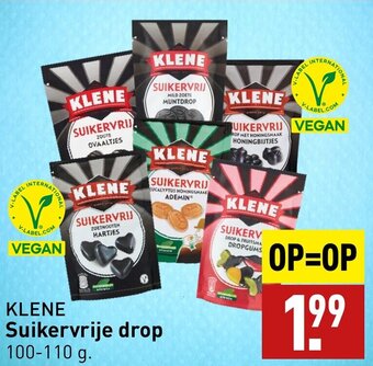 ALDI KLENE Suikervrije drop 100-110 g. aanbieding