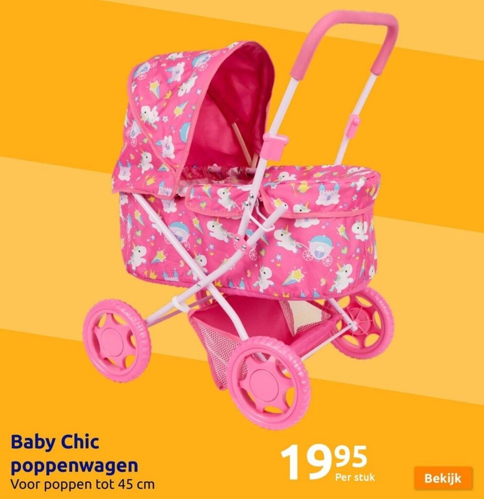 Houten poppenwagen met verstelbaar handvat, 52 x 50 x 26 cm | Bekius