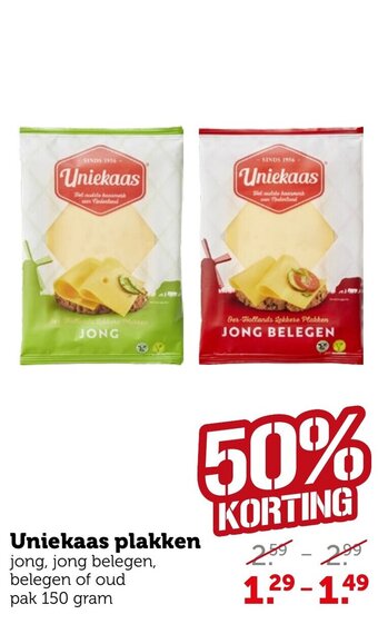 Coop Uniekaas plakken 150g aanbieding