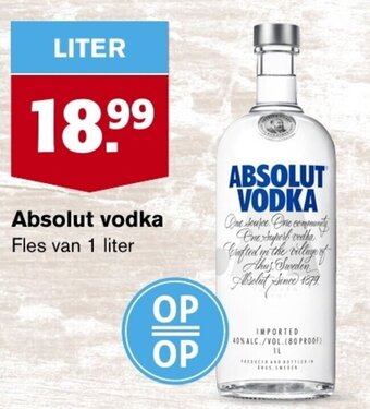 Hoogvliet Absolut vodka Fles van 1 liter aanbieding