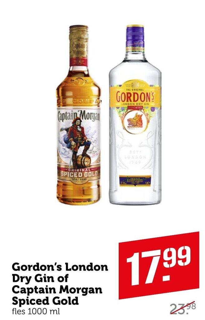 Gordon's London Dry Gin of Captain Spiced Gold fles 1000 ml