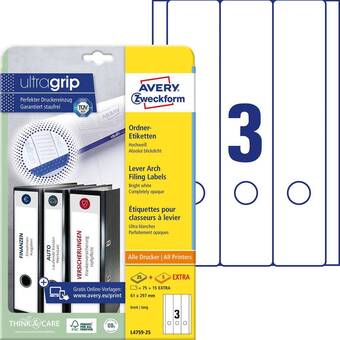 Conrad Avery-zweckform ordneretiketten lang, brede ordners l4759-25 ( n/a),wit, rechthoek, afgeronde hoeken, 90 stuk(s), permanent aanbieding