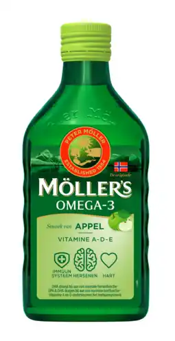 De Online Drogist Mollers omega-3 appel levertraan 250ml aanbieding