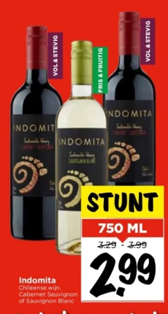 Vomar Voordeelmarkt Indomita Chileense wijn. 750ml aanbieding