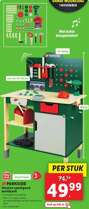 Lidl PARKSIDE Houten speelgoed werkbank aanbieding