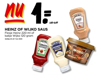 Jumbo HEINZ OF WIJKO SAUS Flesje Heinz 220 ml of bakje Wijko 120 gram aanbieding