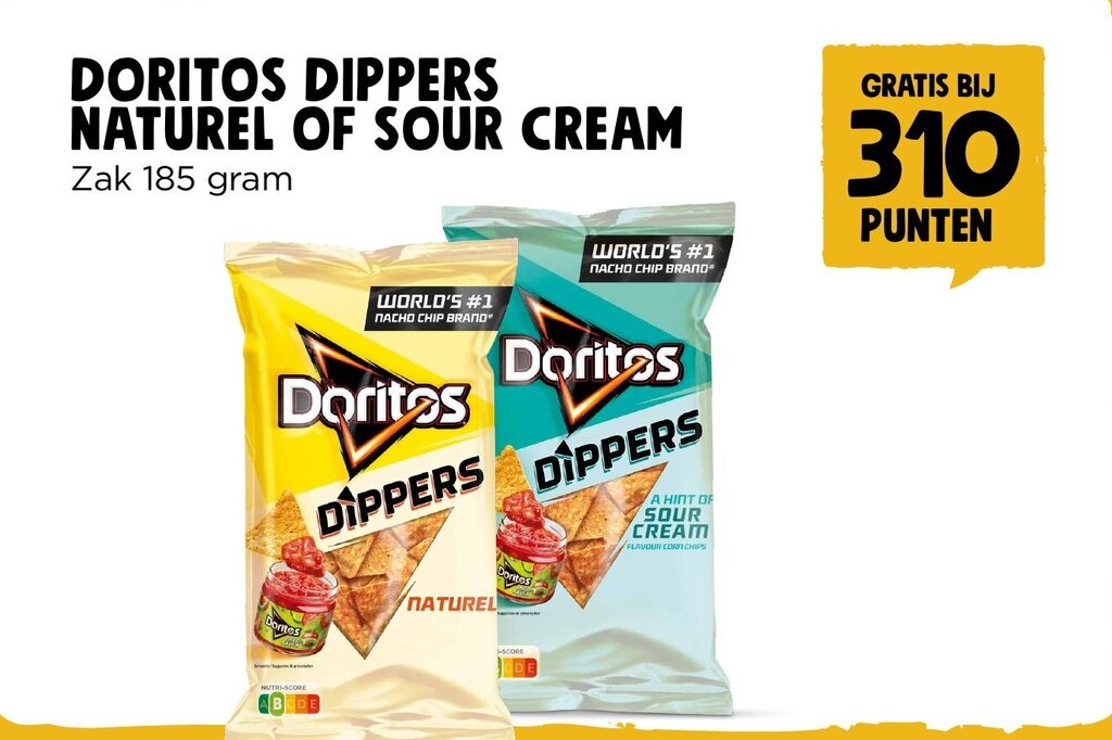 DORITOS DIPPERS NATUREL OF SOUR CREAM Zak 185 gram aanbieding bij Jumbo