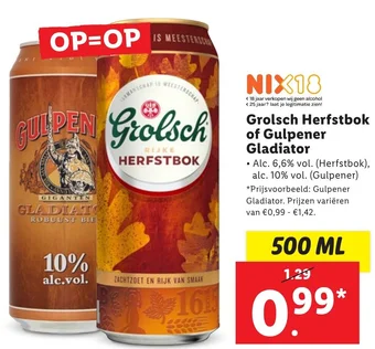 Lidl Grolsch Herfstbok of Gulpener Gladiator 500ml aanbieding