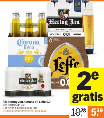 Albert Heijn Alle Hertog Jan, Corona en Leffe 0.0 aanbieding