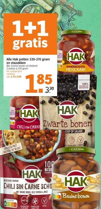 Albert Heijn Alle Hak potten 330-370 gram en stazakken aanbieding