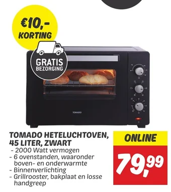 Dekamarkt TOMADO HETELUCHTOVEN, 45 LITER, ZWART aanbieding