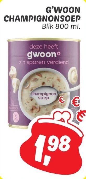 Dekamarkt G'WOON CHAMPIGNONSOEP Blik 800 ml. aanbieding