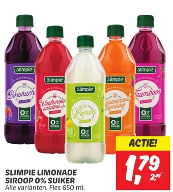 Dekamarkt SLIMPIE LIMONADE SIROOP 0% SUIKER Alle varianten. Fles 650 ml. aanbieding