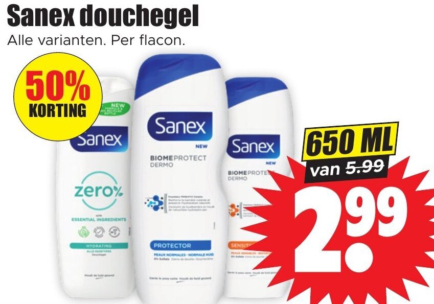 Sanex douchegel 650 ml aanbieding bij Dirk