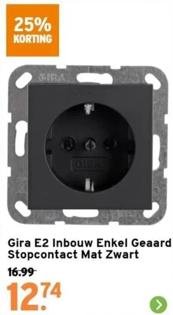 GAMMA Gira E2 Inbouw Enkel Geaard Stopcontact Mat Zwart aanbieding