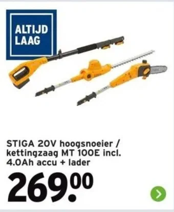 GAMMA STIGA 20V hoogsnoeier / kettingzaag MT 100E incl. 4.0Ah accu + lader aanbieding