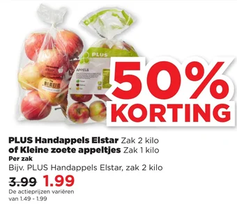 PLUS PLUS Handappels Elstar Zak 2 kilo of Kleine zoete appeltjes Zak 1 kilo aanbieding