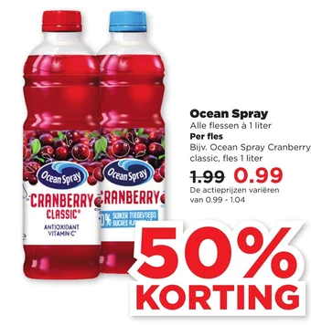 PLUS Ocean Spray Alle flessen à 1 liter aanbieding