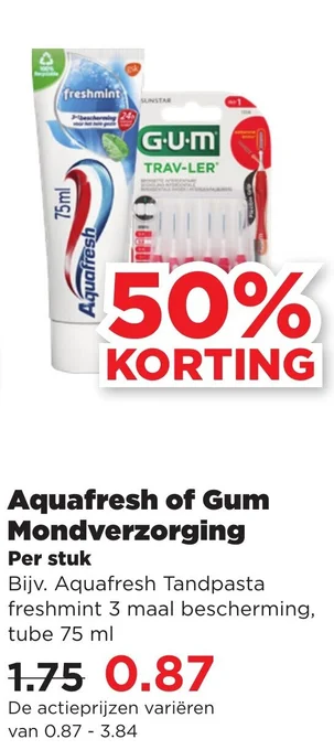 PLUS Aquafresh of Gum Mondverzorging aanbieding