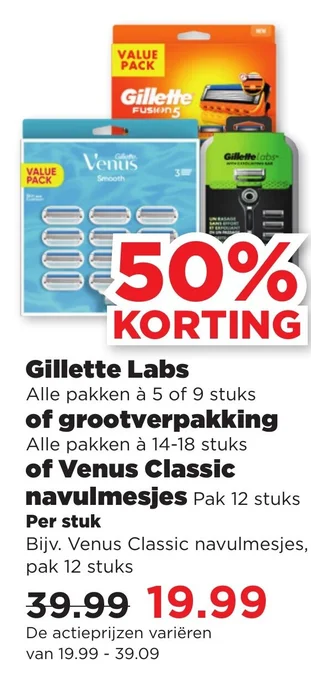 PLUS Gillette Labs of grootverpakking of Venus Classic navulmesjes aanbieding