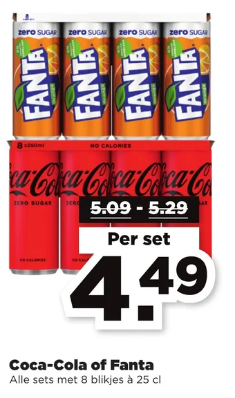 PLUS Coca-Cola of Fanta Alle sets met 8 blikjes à 25 cl aanbieding