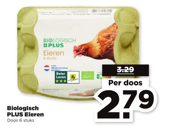 PLUS Biologisch PLUS Eieren Doos 6 stuks aanbieding