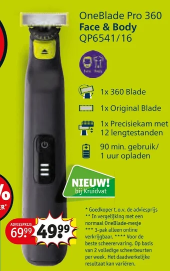 Kruidvat OneBlade Pro 360 Face & Body QP6541/16 aanbieding