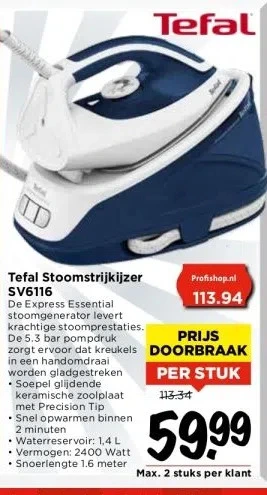 Vomar Voordeelmarkt Tefal stoomstrijkijzer sv6116 aanbieding