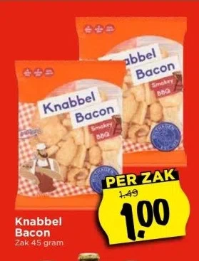 Vomar Voordeelmarkt Knabbel bacon zak 45 gram aanbieding