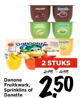 Vomar Voordeelmarkt Danone fruitkwark, sprinklins of danette alle soorten aanbieding