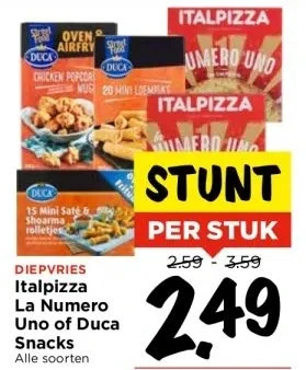 Vomar Voordeelmarkt Italpizza la numero uno of duca snacks alle soorten aanbieding