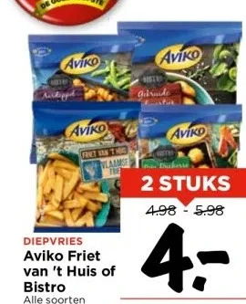 Vomar Voordeelmarkt Diepvries aviko friet van 't huis of bistro alle soorten aanbieding