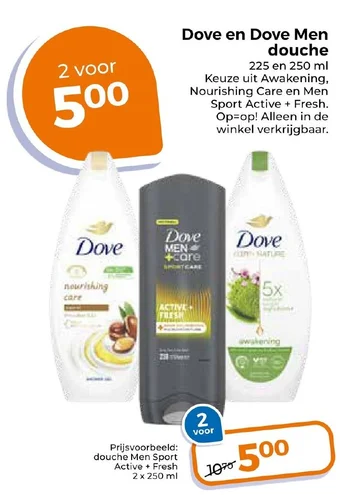 Trekpleister Dove en Dove Men douche 2 x 250 mL aanbieding