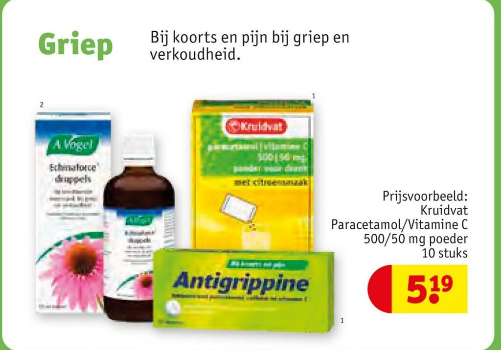 Paracetamol/Vitamine C 500/50 mg poeder aanbieding bij Kruidvat