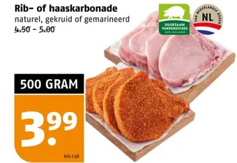 Poiesz Rib- of haaskarbonade naturel, gekruid of gemarineerd 500 gram aanbieding