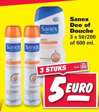 Nettorama Sanex deo of Douche 3x50/200 of 600ml aanbieding