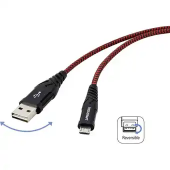 Conrad Toolcraft usb-kabel usb 2.0 usb-a stekker, usb-c stekker 1.00 m zwart/rood extreem robuust gevlochten bescherming, stekker pa aanbieding