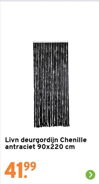 GAMMA Livn deurgordijn Chenille antraciet 90x220 cm aanbieding