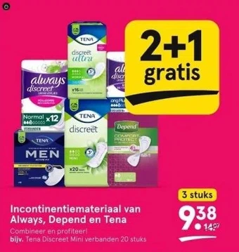 Etos Incontinentiemateriaal van always, depend en tena aanbieding