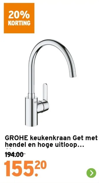 GAMMA GROHE keukenkraan Get met hendel en hoge uitloop aanbieding