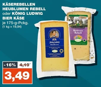 mein real DE KÄSEREBELLEN HEUBLUMEN REBELL oder KÖNIG LUDWIG BIER KÄSE 175 g aanbieding