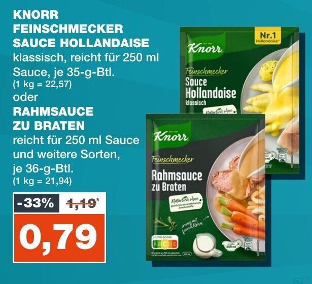KNORR FEINSCHMECKER SAUCE HOLLANDAISE oder RAHMSAUCE ZU BRATEN