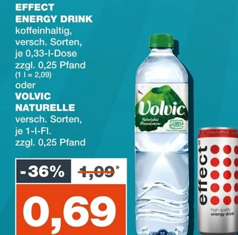 mein real DE EFFECT ENERGY DRINK oder VOLVIC NATURELLE aanbieding
