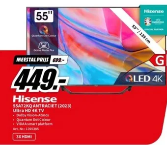 MediaMarkt Hisense 55A72KQ ANTRACIET (2023) Ultra HD 4K TV aanbieding