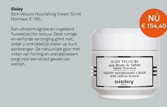 Mooi parfumerie Sisley Soin Velours Nourishing Cream 50 ml aanbieding