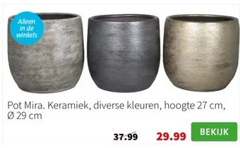 Intratuin Pot Mira. Keramiek, diverse kleuren, hoogte 27 cm, 29 cm aanbieding