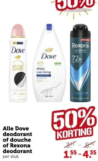 Coop Alle dove deodorant of douche of rexona deodorant per stuk aanbieding