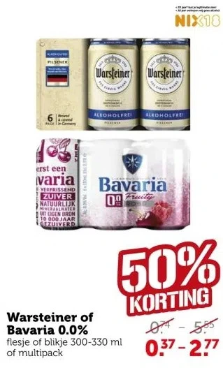 Coop Warsteiner of bavaria 0.0% flesje of blikje 300-330 ml of multipack aanbieding