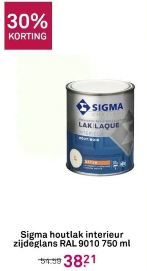 Karwei Sigma houtlak interieur zijdeglans ral 9010 750 ml aanbieding