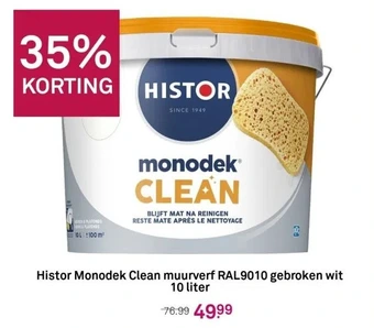 Karwei Histor monodek clean muurverf ral9010 gebroken wit 10 liter aanbieding